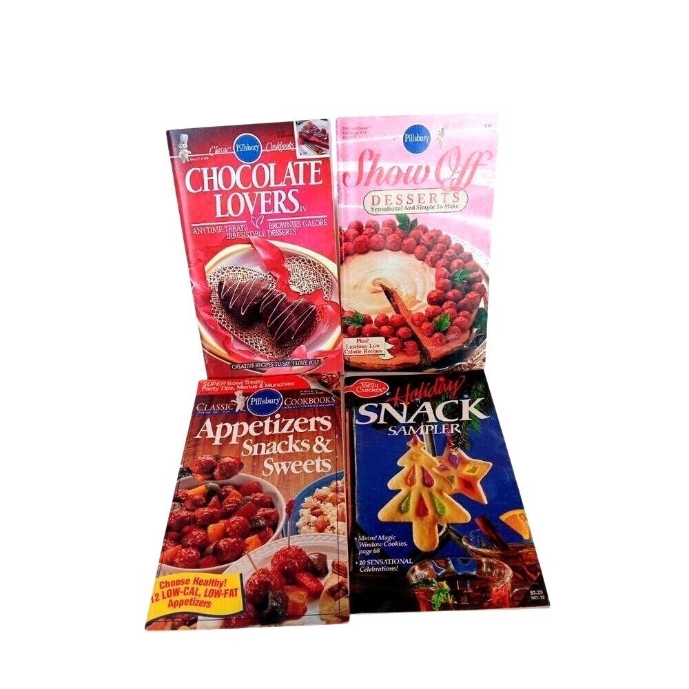 Lot of 4 Cookbooks Pillsbury Betty Crocker Kraft Snacks Desserts & Chocolate VTG